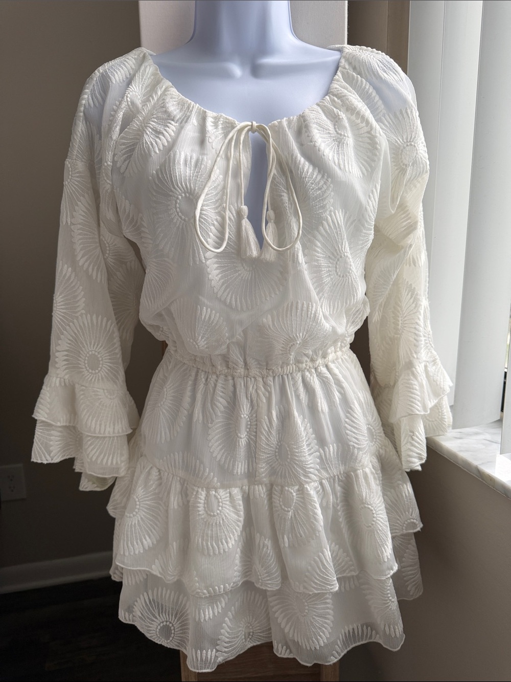 House of Harlow 1960 White Embroidered Tiered Romper